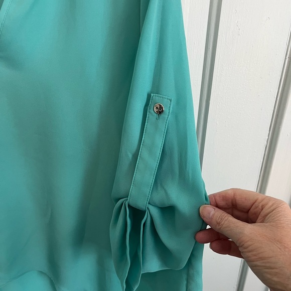 Alfani Teal Flowy V-Neck Blouse Women's 12 petite - Picture 4 of 6